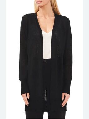 Halogen Linen Black Open-Front Longline Women's Sweater Cardigan Size XL